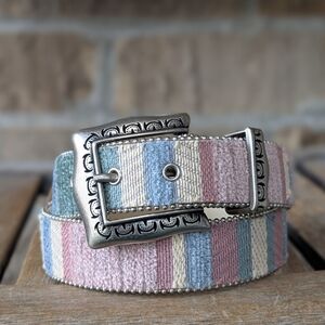 VTG 80s Elite Pastel Striped Velvet Western Belt Size Small